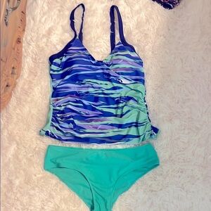 Blue and Green Women's Swimwear Set